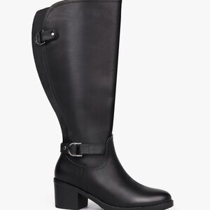 Women's Extra Wide Calf Knee High Riding Boots with Block Heel Double Buckle